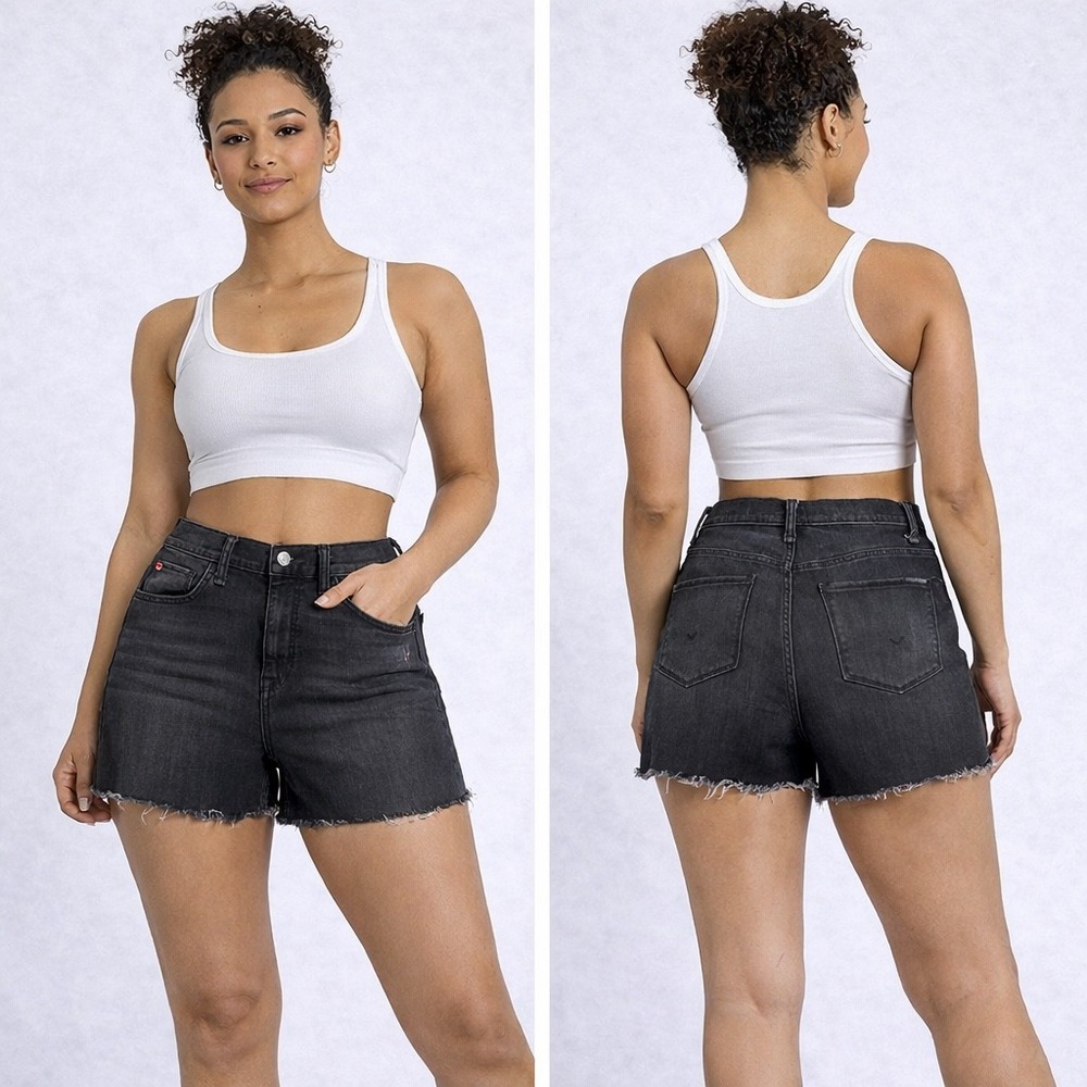 Hudson Noa High Rise Cutoff Shorts Womens 26 Black Wash Frayed Hem Denim - Picture 2 of 11